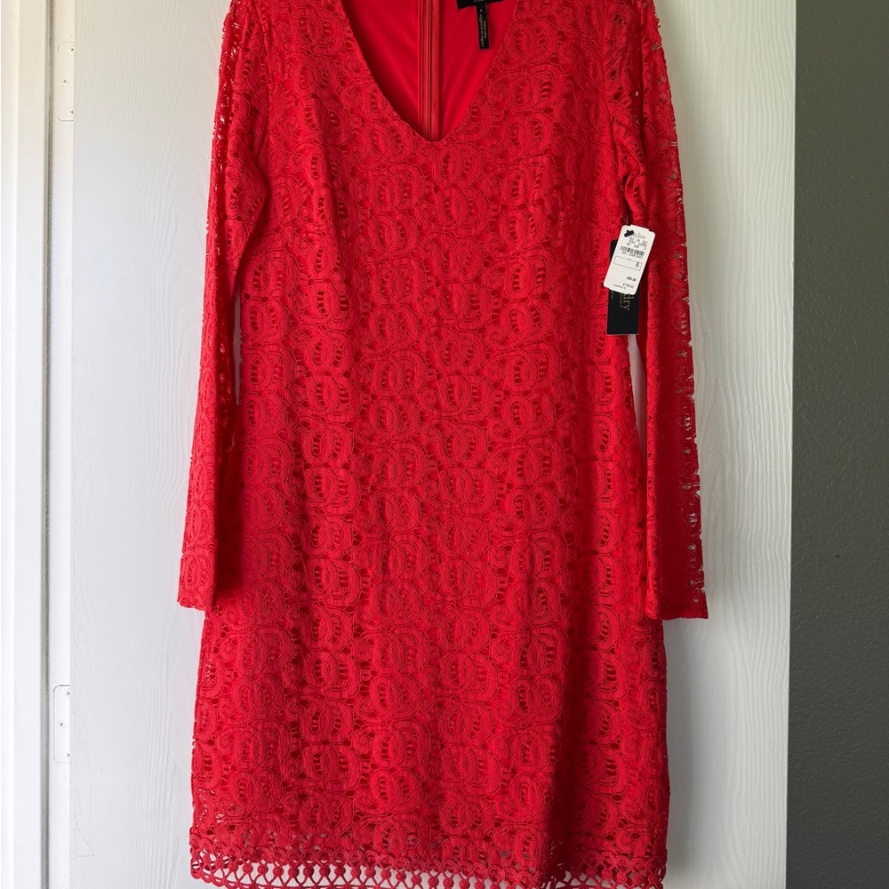 Laundry By Shelli Segal Salmon Lace Long-Sleeve V-Neck Dress
